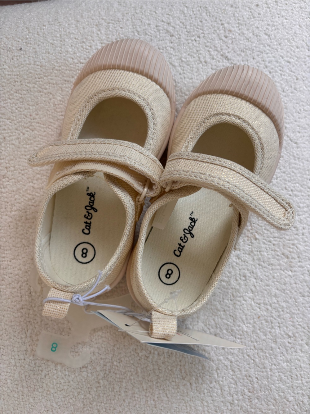 NWT: Cat & Jack Cream/Tan Mary Jane Canvas Hook-and-Loop Shoes